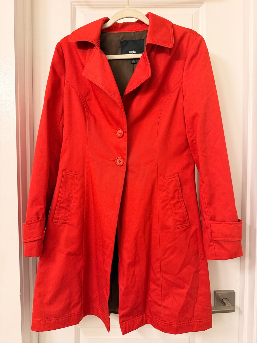 Mossimo Supply Co. Red Single-Breasted Trench Coat